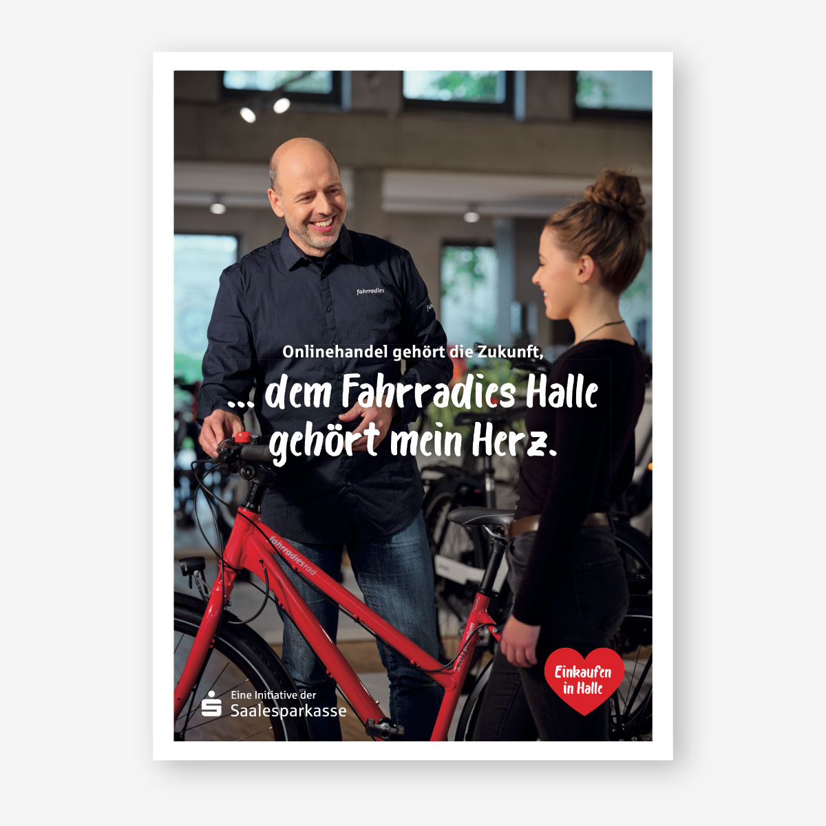 Kampagne der Saalesparkasse für Händler in der Region: Plakatmotiv: Fahrradies Halle