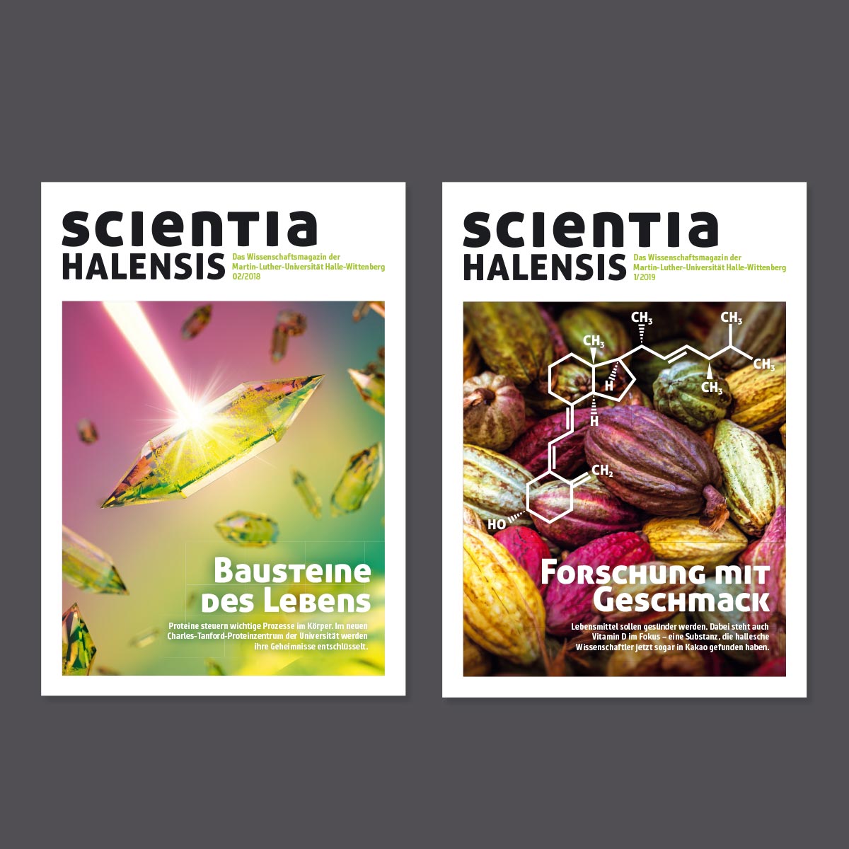 Scientia Halensis: Titelbilder der Ausgabe 2/2018 und 1/2019