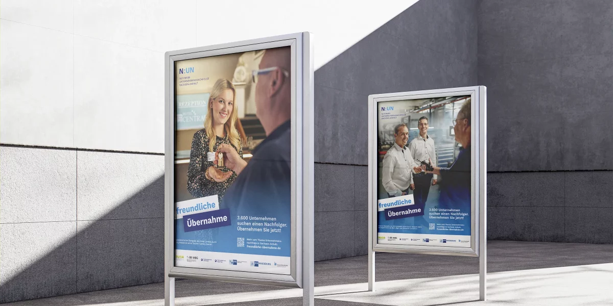 Netzwerk Unternehmensnachfolge Sachsen-Anhalt – Kampagne „Freundliche Übernahme“: City-Light-Poster