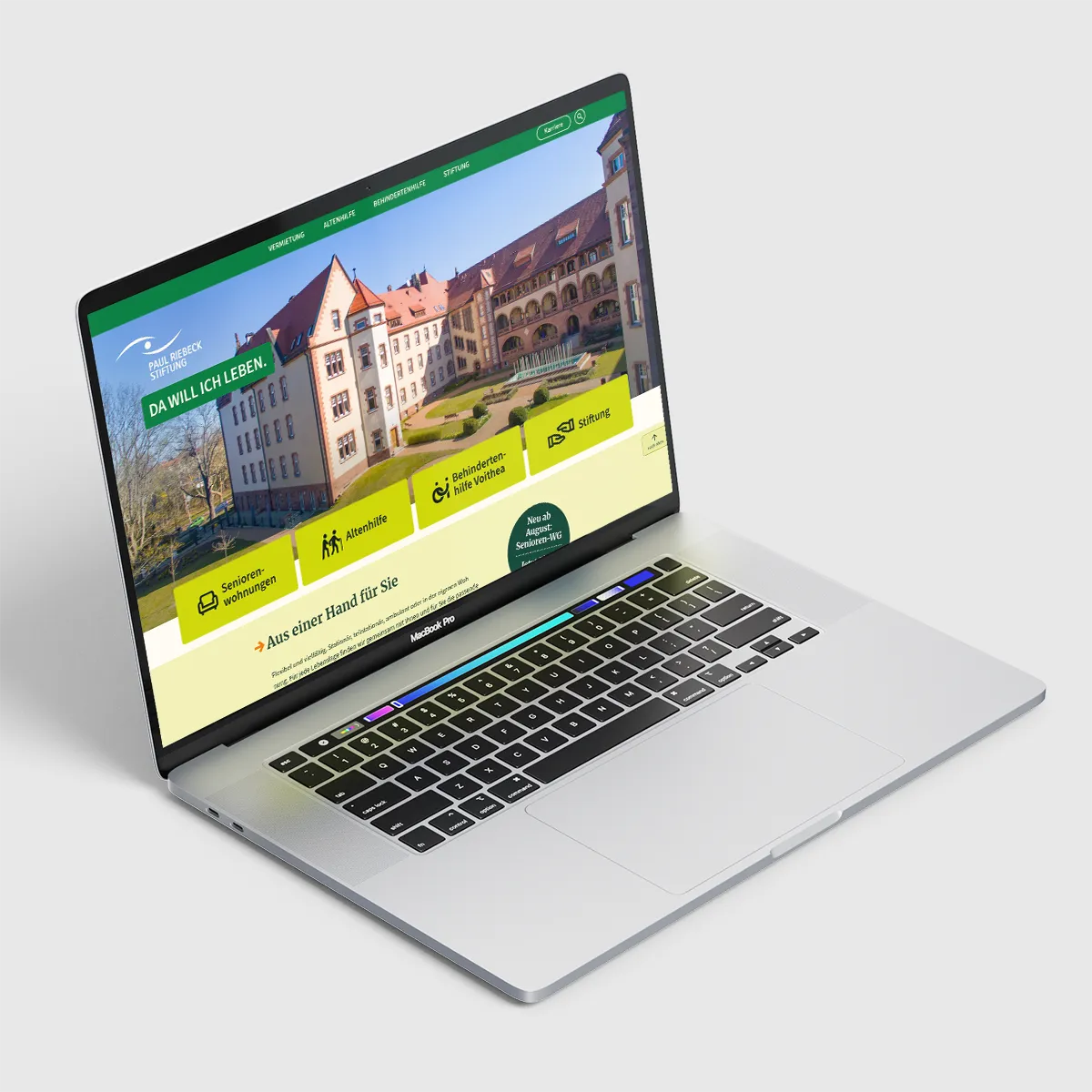 Mockup eines Laptops mit der Startseite der Paul-Riebeck-Stiftung