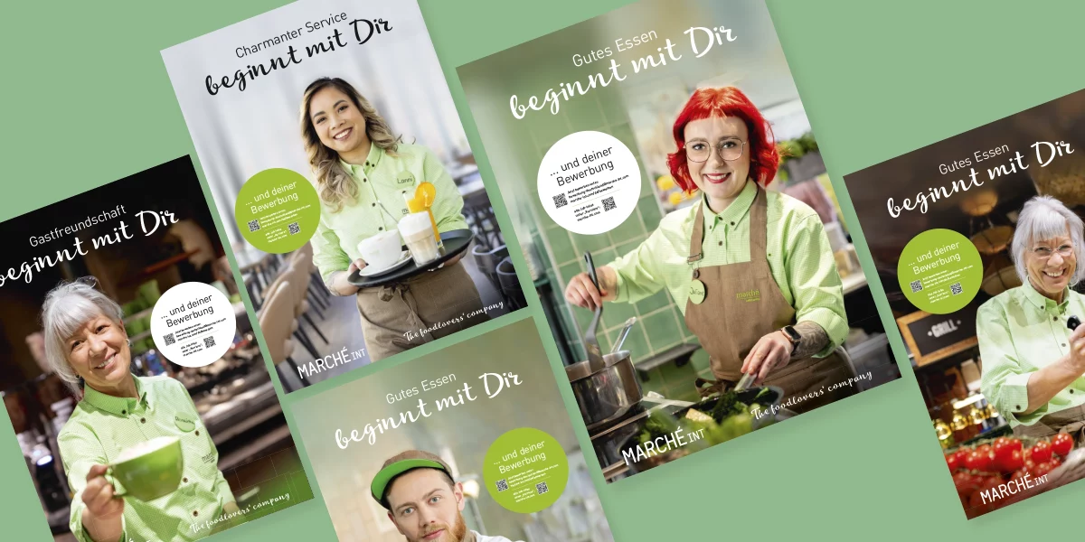 Verschiednene Plakatmotive für unterschiedliche Berufe bei Marche.