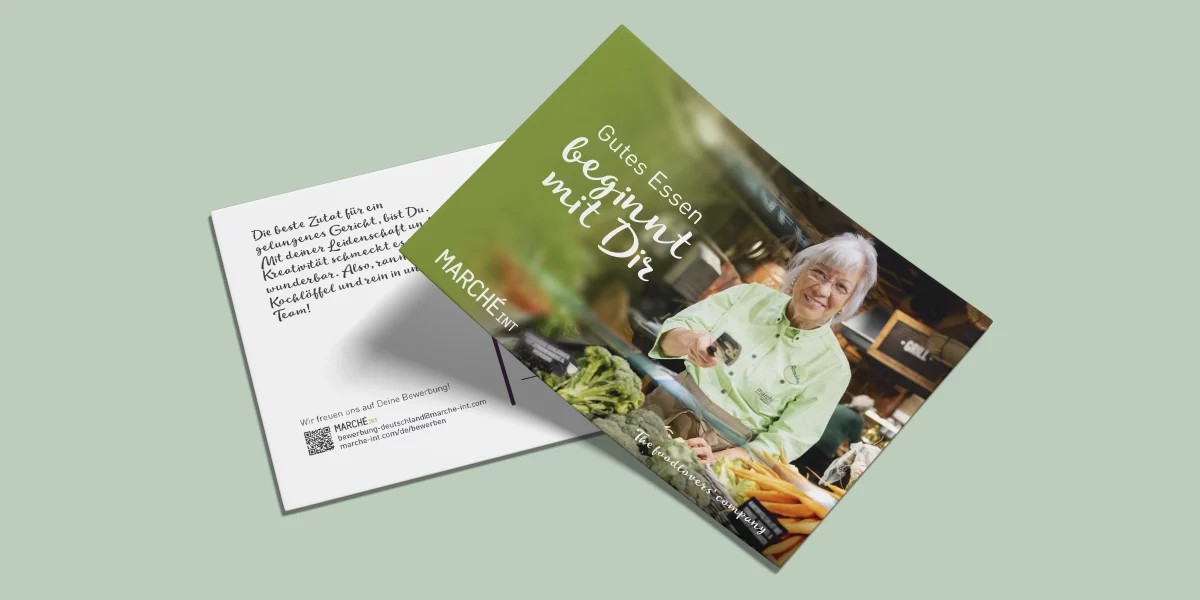 Eine Postkarte mit dem Slogan: "Gutes Essen begint mit Dir". Die beste Zutat für ein gelungenes Gericht bist Du.