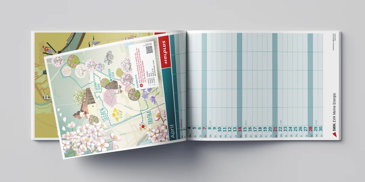 Familienkalender, April Motiv und Kalendarium