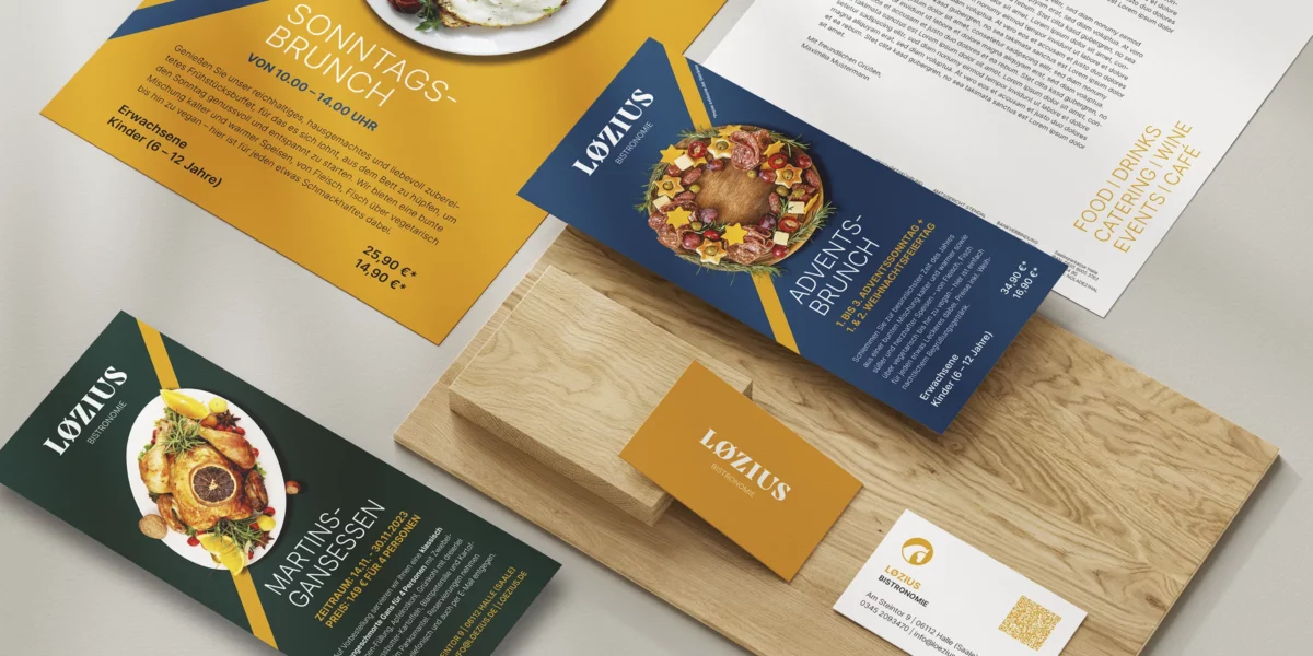 Løzius Bistronomie Rebranding Corporate Design, Geschäftsausstattung: Briefbogen, Visitenkarte, Flyer, Handout