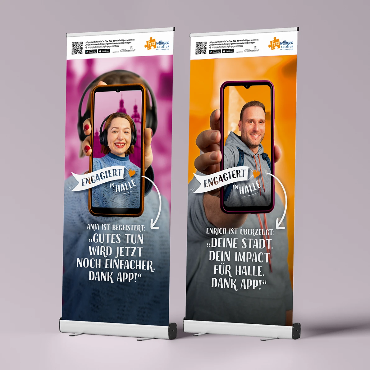Freiwilligen-Agentur Halle (Saale) e.V. – App-Vermarktung-Kampagne-Rollups