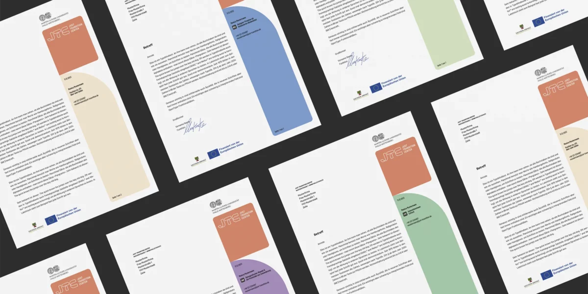Briefbögen im Corporate Design des Just Transition Center