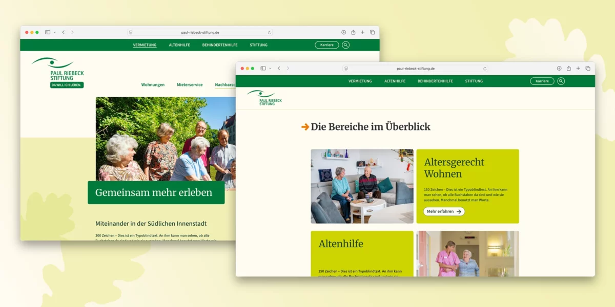 Beispiel-Seiten der neuen Website, Paul-Riebeck-Stiftung Website Redesign