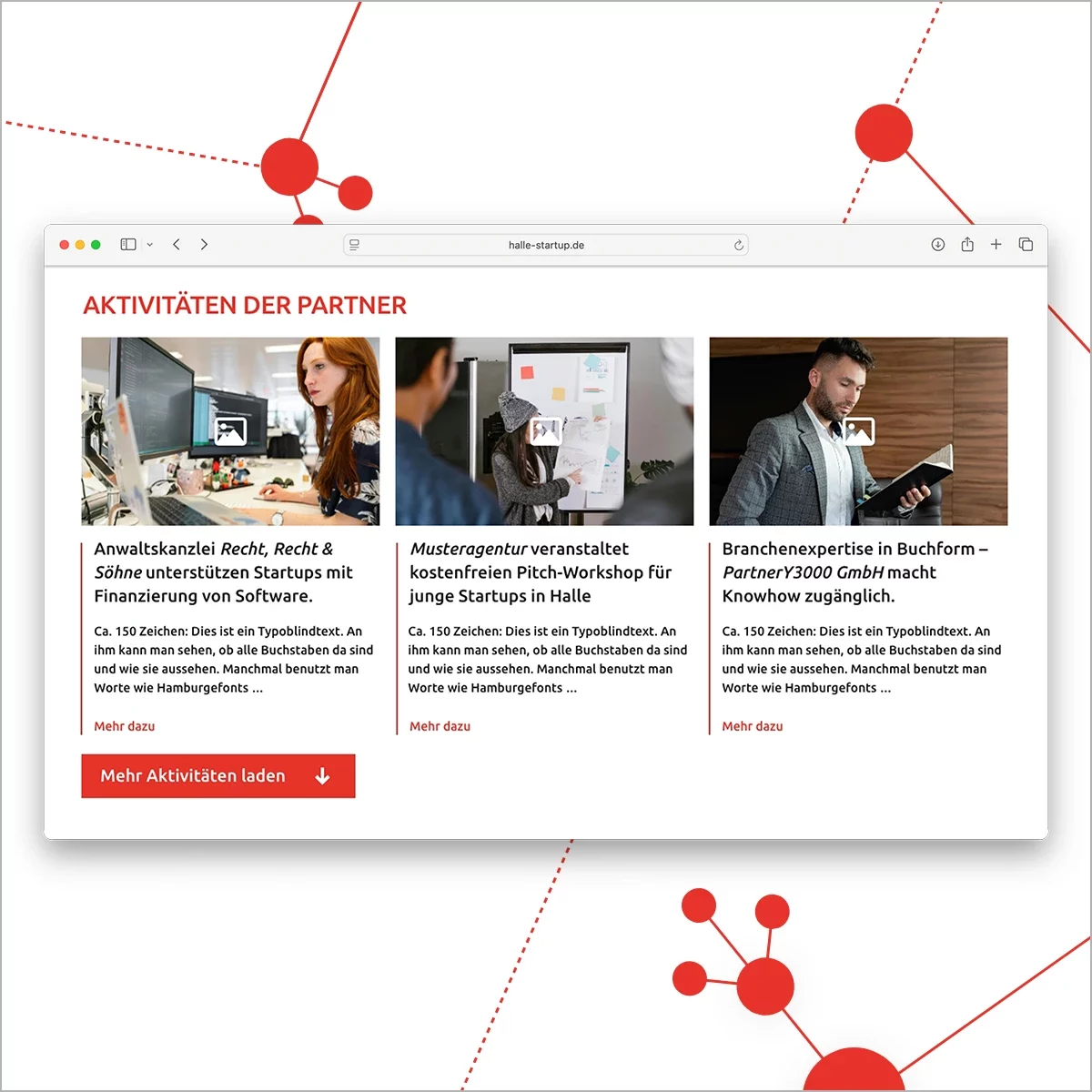 Aktivitäten der Partner auf der Halle Startup Website