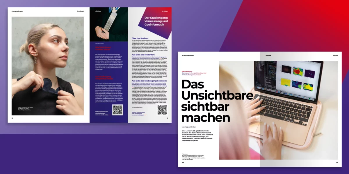 Zwei Doppelseiten des Hochschulmagazins