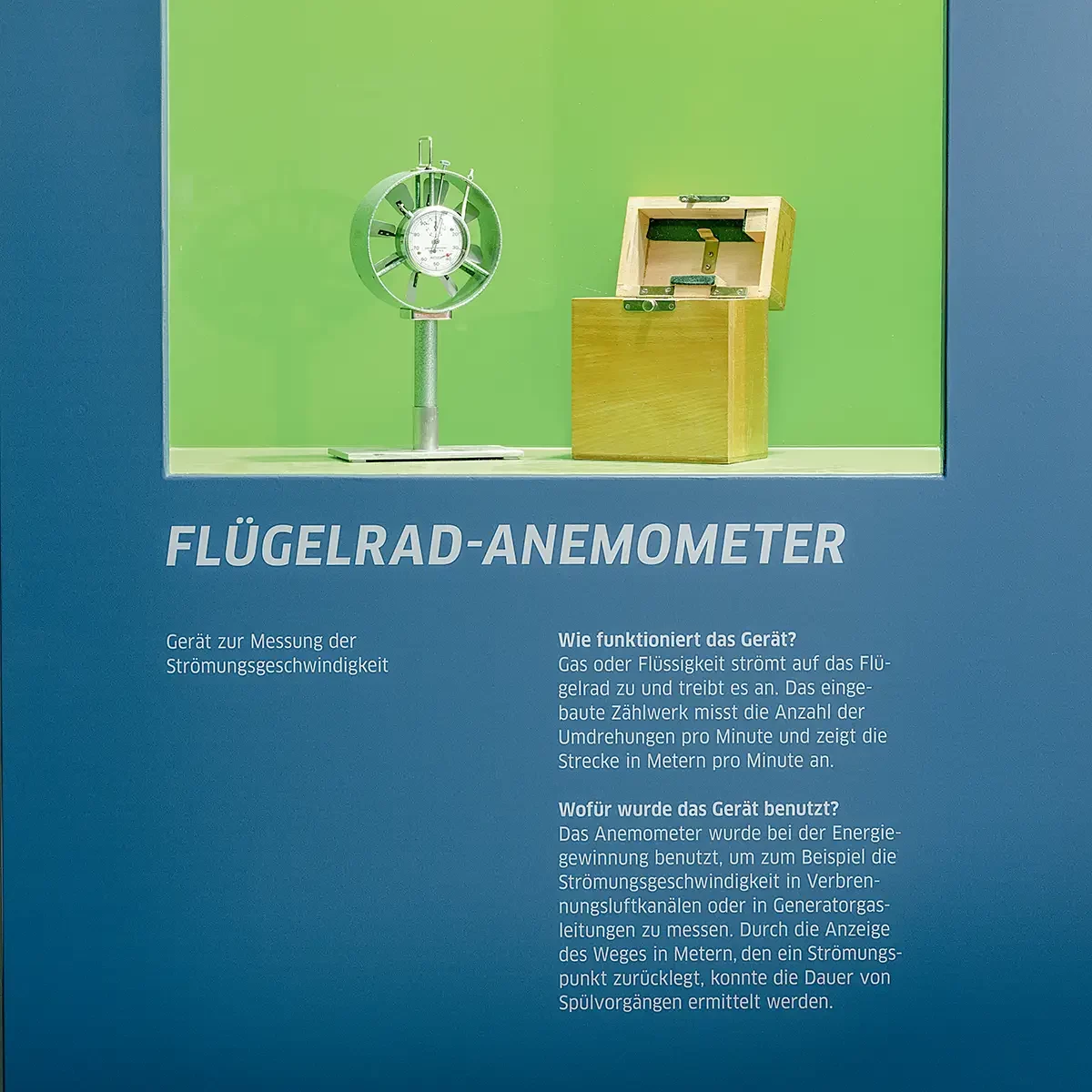 Exponat „Flügelrad-Anemometer“ im Raum Geschwindigkeit des Messlabors im Historischen Technikzentrum der Stadtwerke Halle